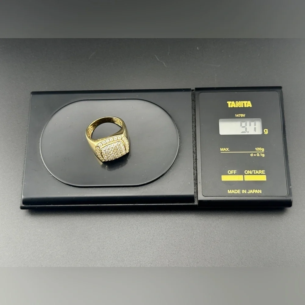 14K Yellow Gold Men’s Diamond Ring Square Cluster Round 2.0 Ct Weights 9.7 Grams